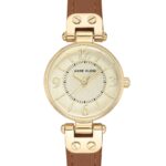 anne klein women's 109442chhy gold tone champagne dial and brown leather strap watch