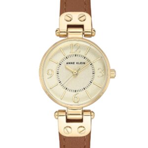 anne klein women's 109442chhy gold tone champagne dial and brown leather strap watch