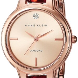 anne klein women's ak/2626rgrg diamond accented dial rose gold tone open bangle watch